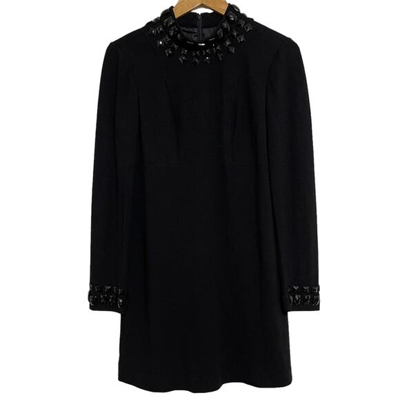 Trina Turk Black Embellished Long Sleeve Wool Blend Sheath Dress - Picture 1 of 7